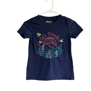 Eddie Bauer Girls Medium 10/12  Embroidered Tee Shirt Nature Mountains Wander